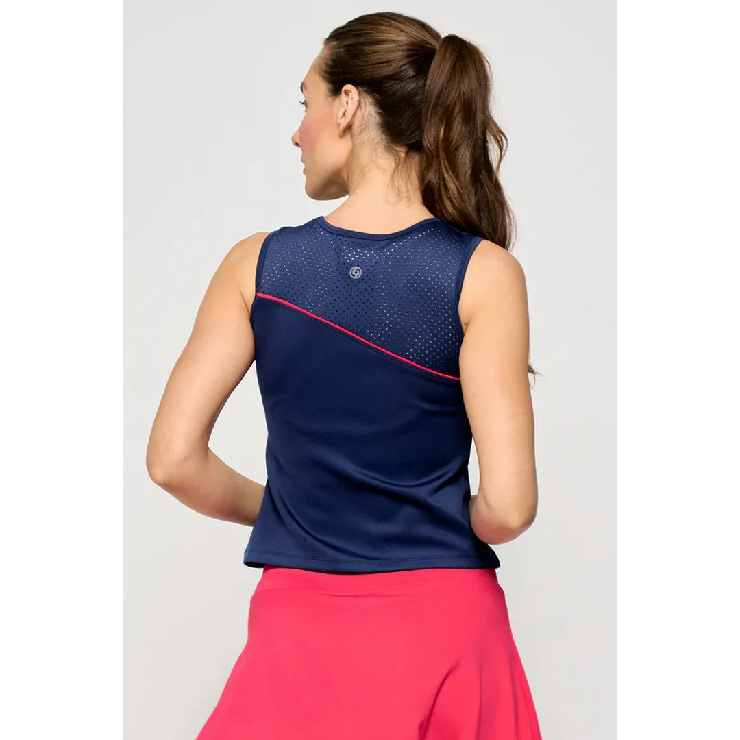 Lija Women's The One To Beat Sporty Tank - Marine Plush Non-Iron Metallic Details