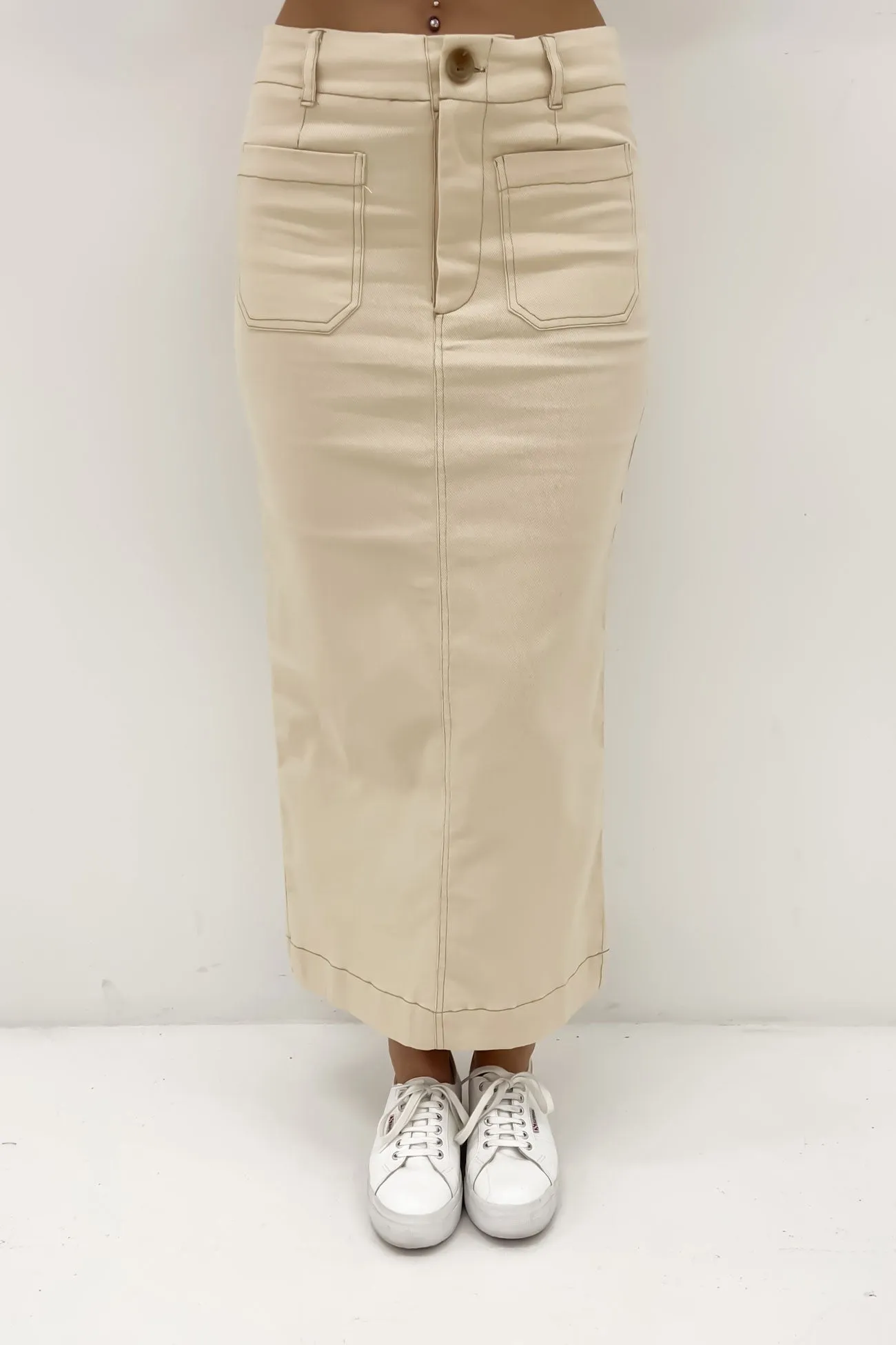 Lindsey Midi Skirt Beige Stretch Comfort Neat Style