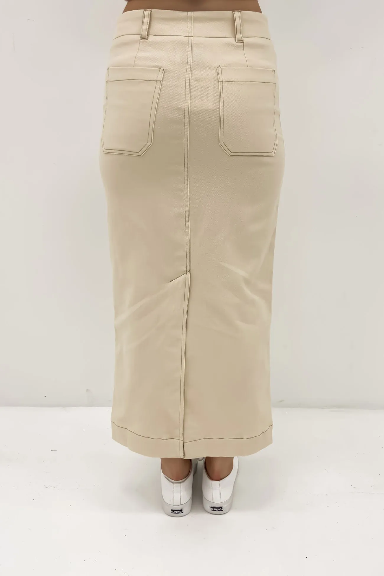 Lindsey Midi Skirt Beige Fresh Look