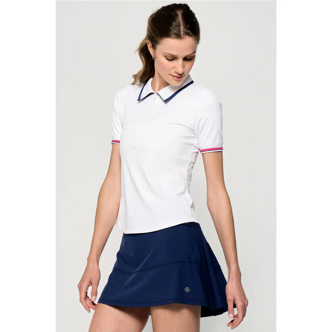 Linen blend Lija Women's The One To Beat Tee Polo - White Drawstring closure Checked