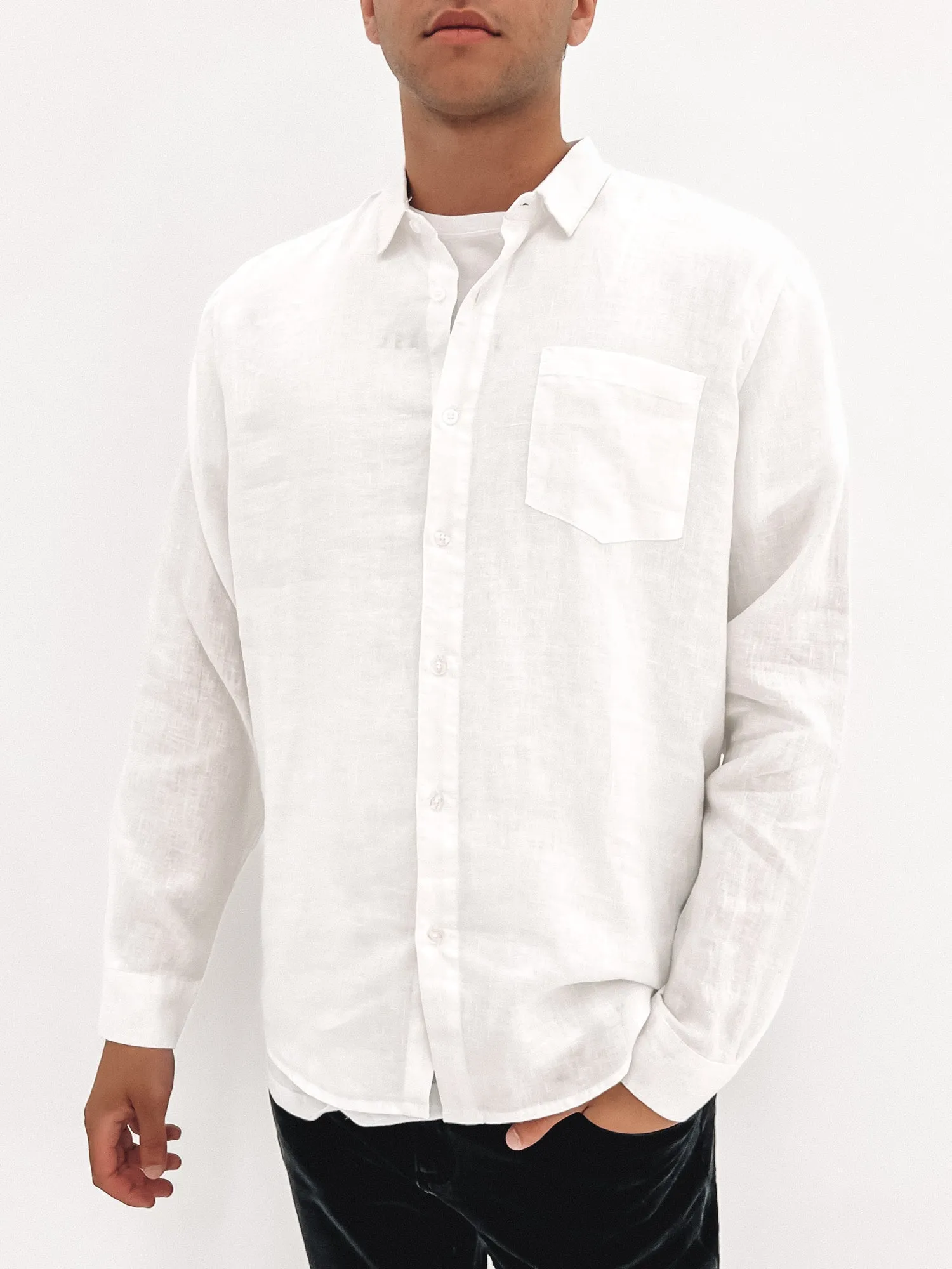 Budget Friendly Linen Long Sleeve Shirt White