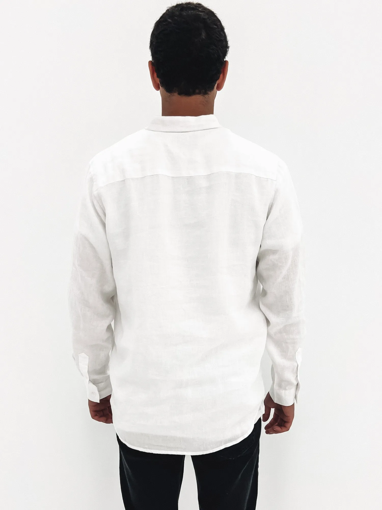 Spring Break Lace Accent Linen Long Sleeve Shirt White