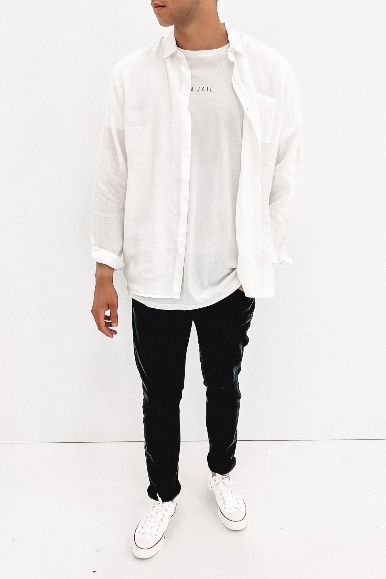 Linen Long Sleeve Shirt White Minimalist Design