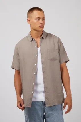 Weekend Casual Linen Short Sleeve Shirt Mushroom