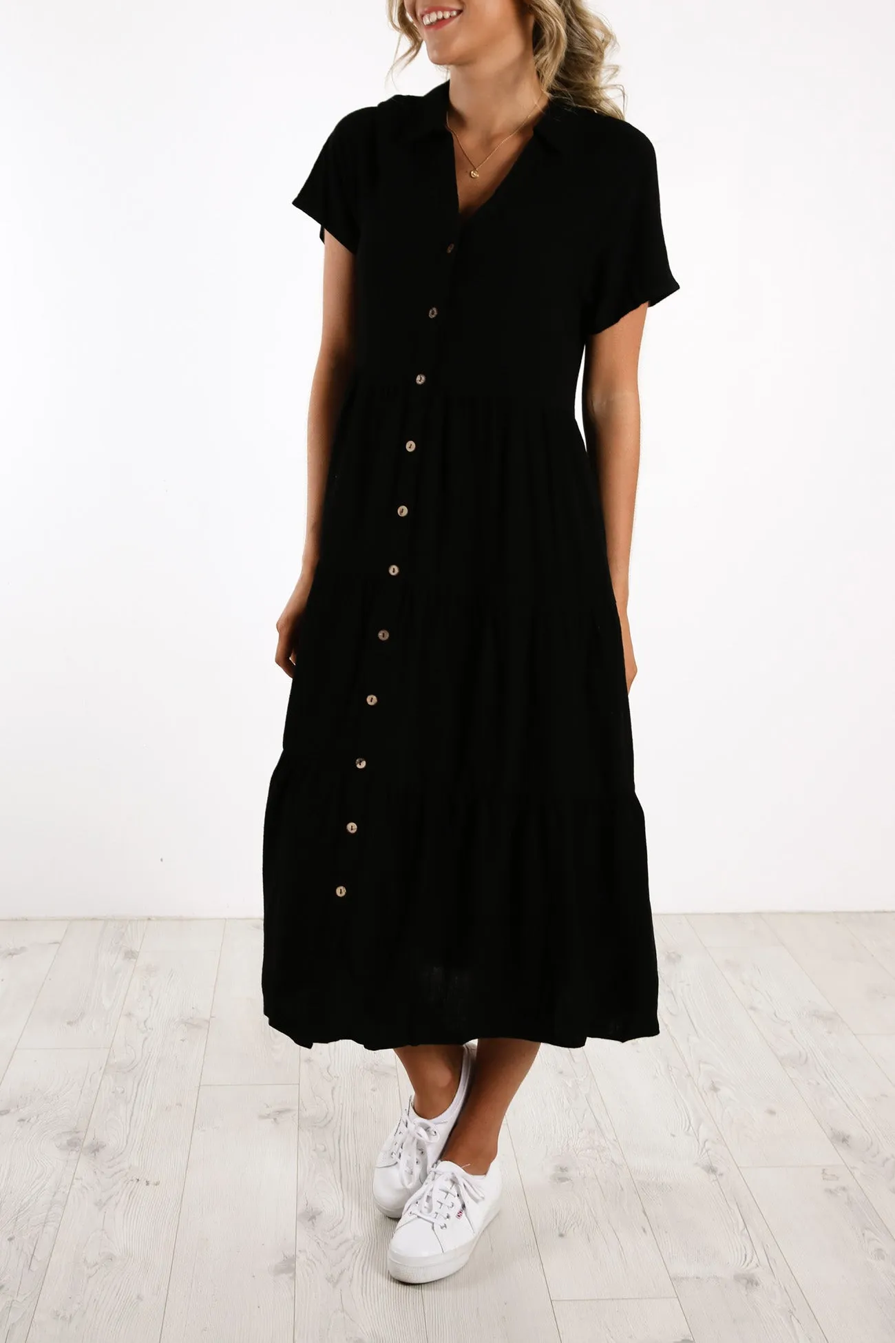 Little Paradise Midi Dress Black Work Appropriate Light and Comfortable Wear