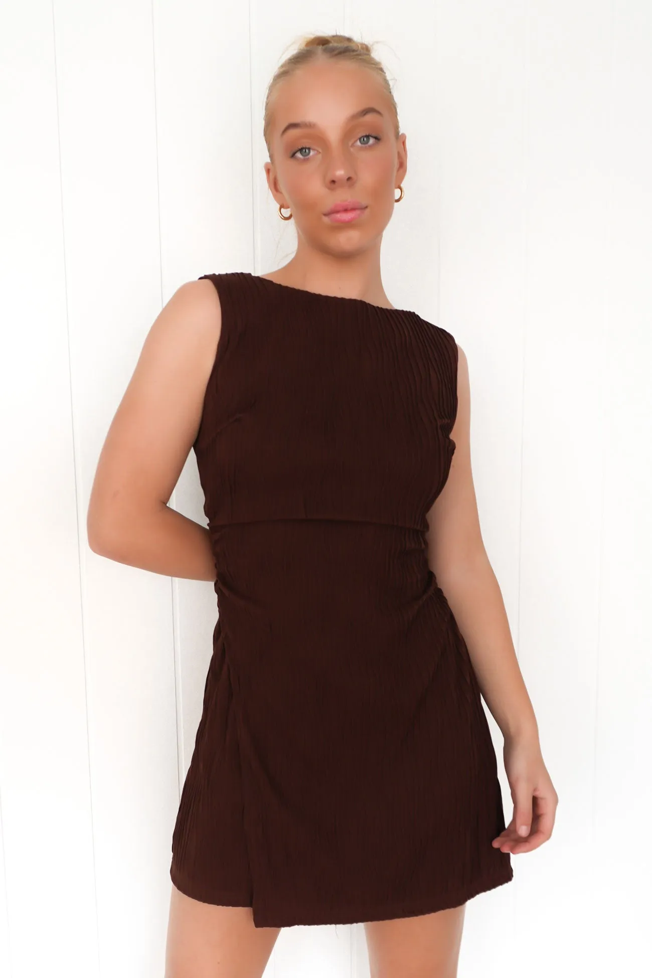 Front Ruffle Chalsey Mini Dress Chocolate