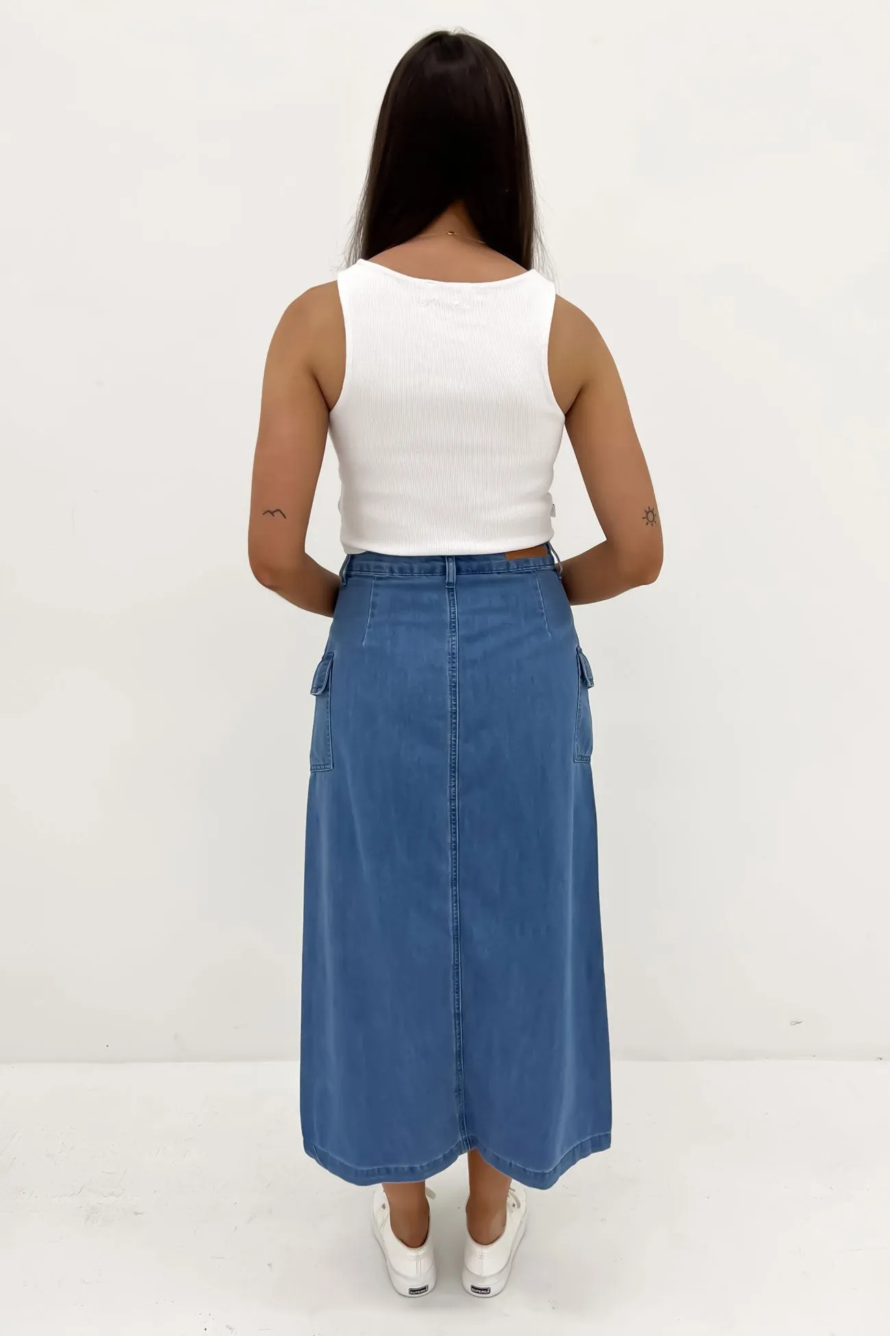 Loren Cargo Midi Skirt Mid Blue Stylish Vibe