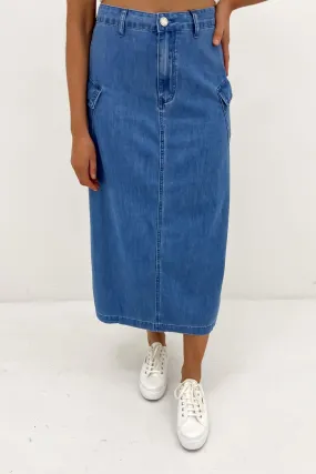Loren Cargo Midi Skirt Mid Blue Fashion Tones