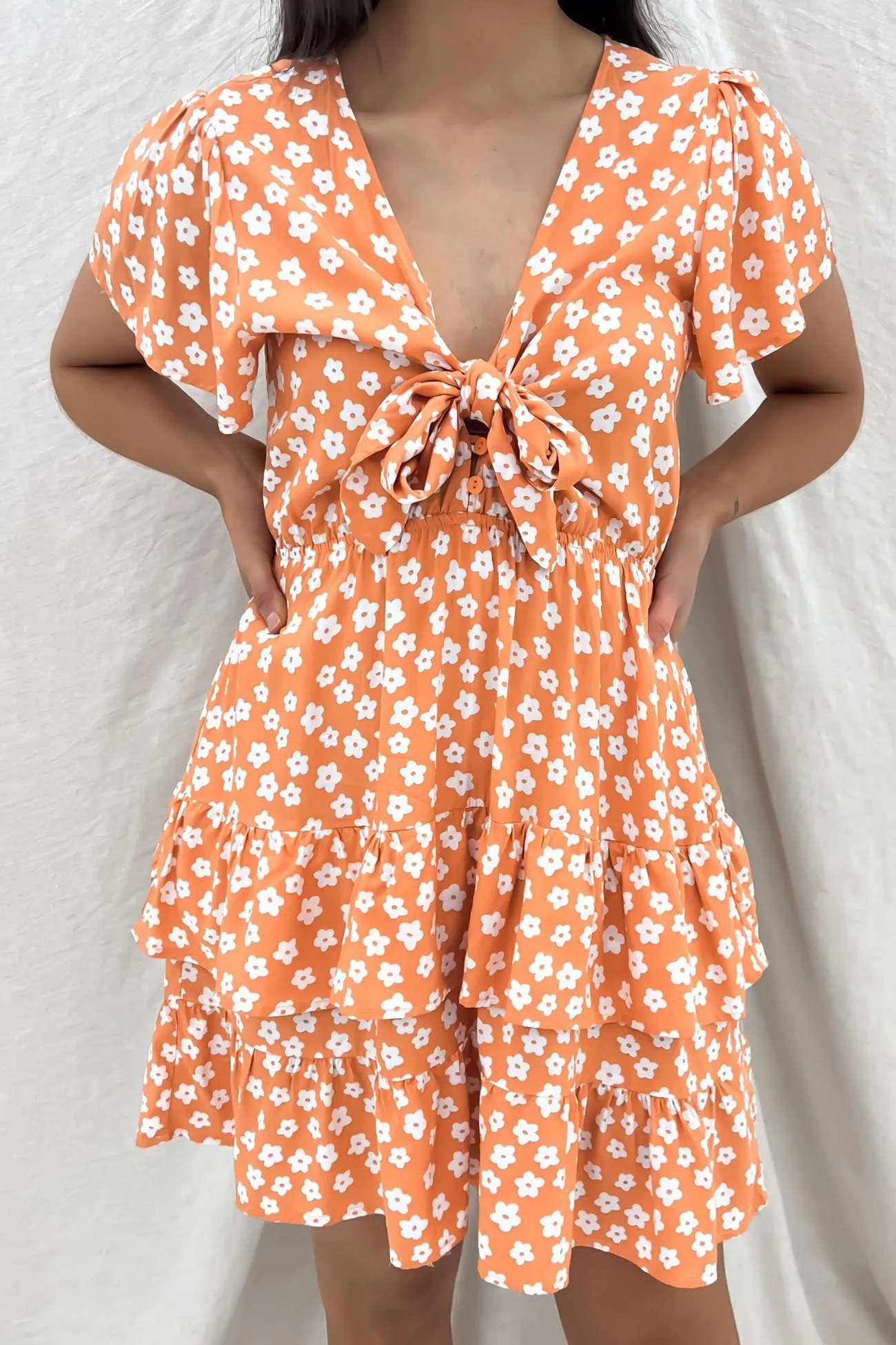 Ombre-Effect Calm Drape Lottie Mini Dress Orange