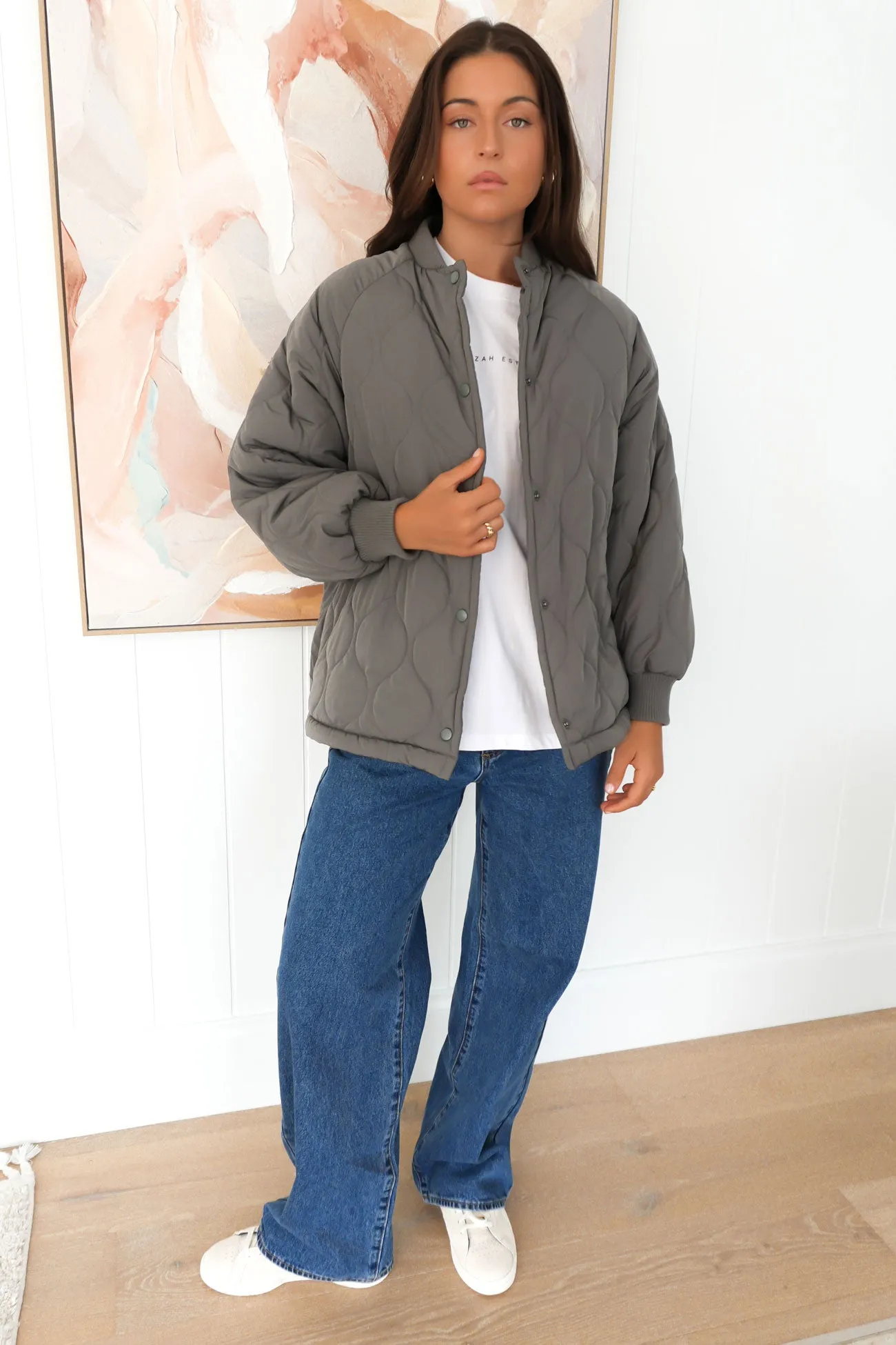 Fringe Detail Eco Friendly Dye Harrison Quilted Jacket Charcoal