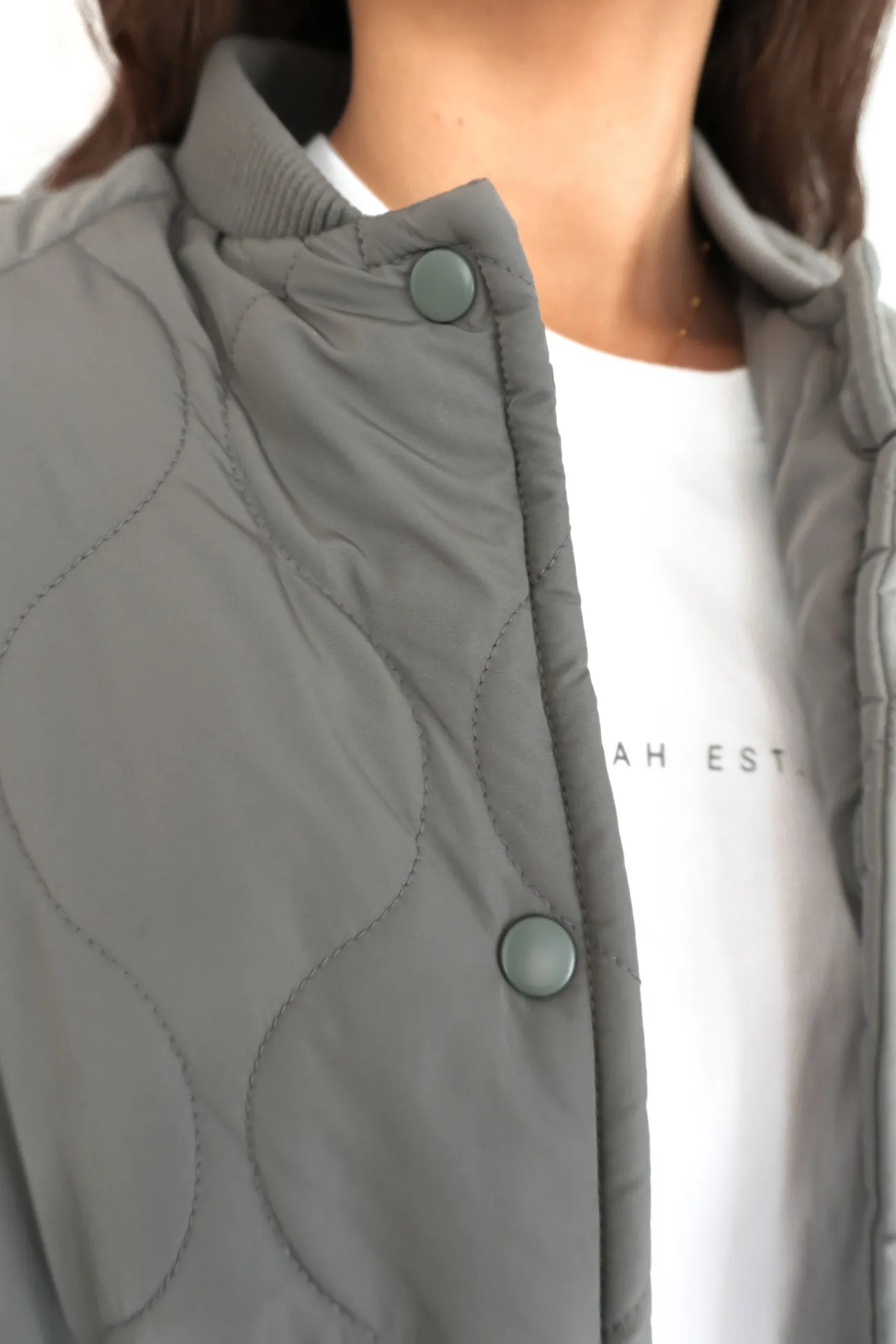 Contoured Back Panel Harrison Quilted Jacket Charcoal