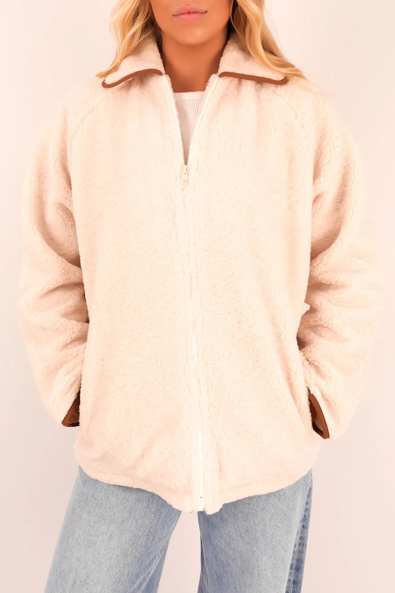 Organic Cotton Blend AbrasionResistantSurface Snowy Sherpa Jacket Vintage White