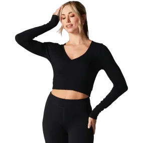 Women's Criss Cross Long Sleeve Top FrictionResistant Edges Stretchy Top