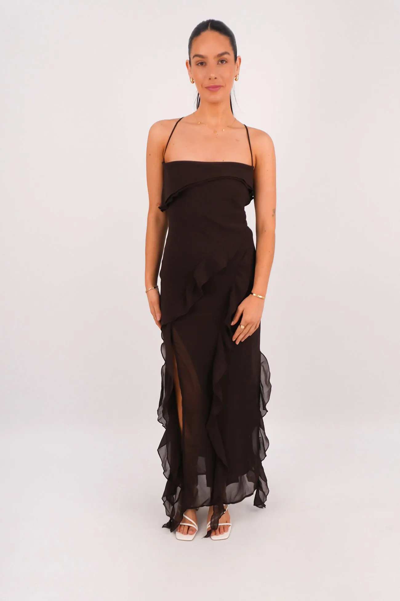 Loz Maxi Dress Chocolate Chic Layering Scandi Clean
