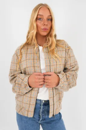 Luca Oversized Check Bomber Jacket Blue Multi Pocket Layout