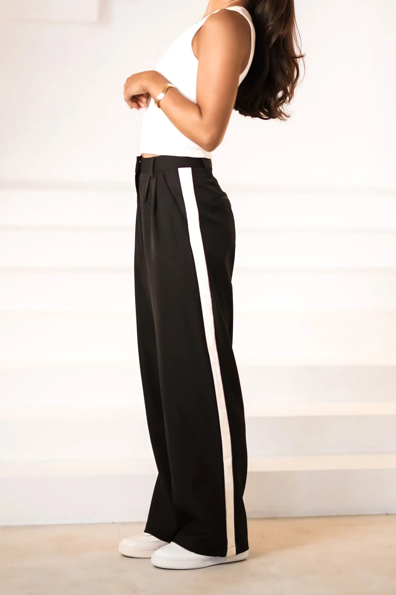 Lucas Stripe Pant Black MoistureWickingFabric