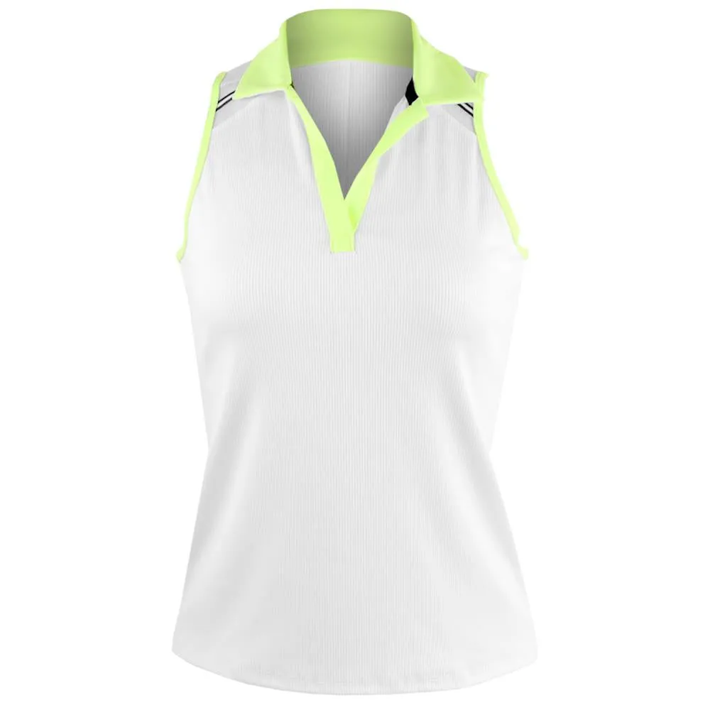 Fine Craftsmanship Lucky in Love Women's Electric Toile At Ease Sleeveless Polo - White/Lemon Fashionable Look