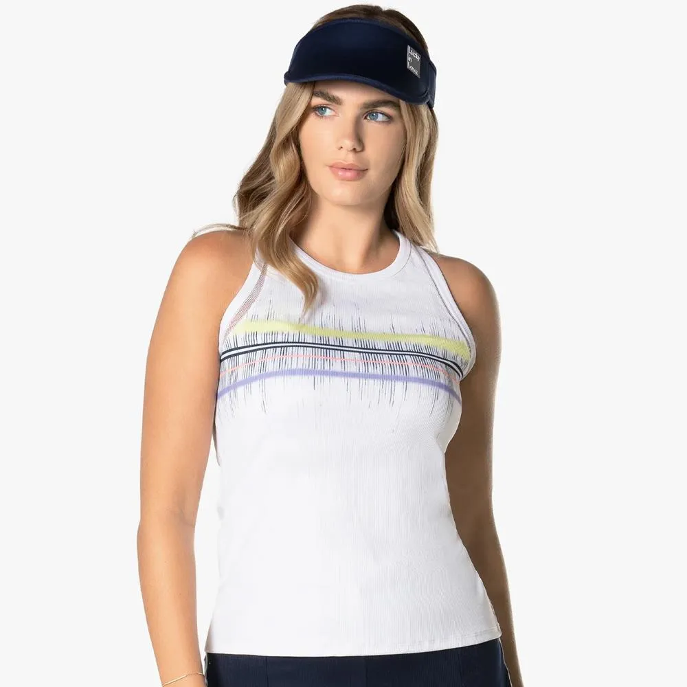 Lucky in Love Women's Electric Toile Between The Lines Tank - White/Navy wide legs anti - static Straight fit