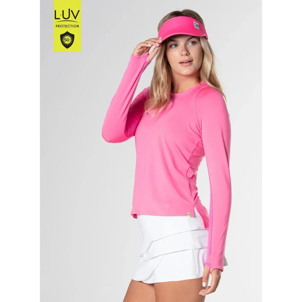 Lucky In Love Women's Essentials High Low Breezy Longsleeve - Taffy Soft Touch collar