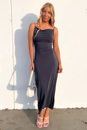 Luxe Cowl Neck Maxi Dress Steel Sleek Flex Light Fit
