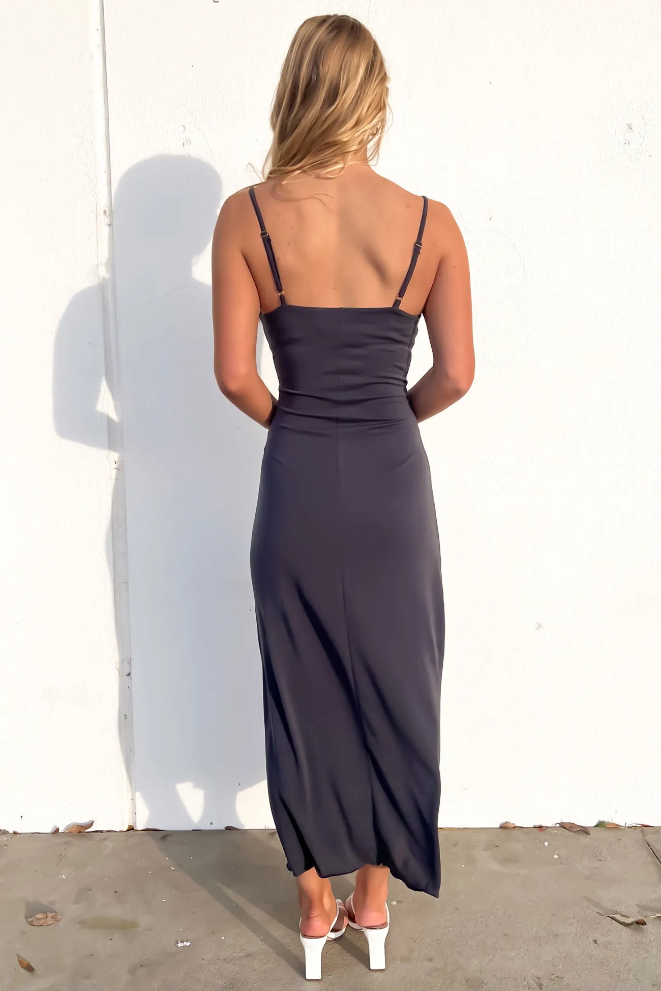 Luxe Cowl Neck Maxi Dress Steel Draped Fabric