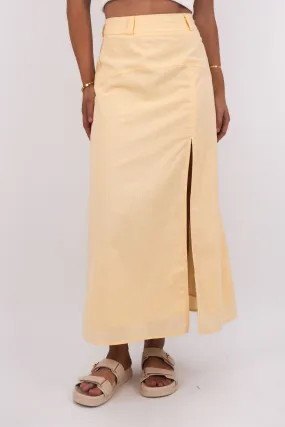 Alessa Linen Maxi Skirt Yellow Tailored Cut Sharp Look