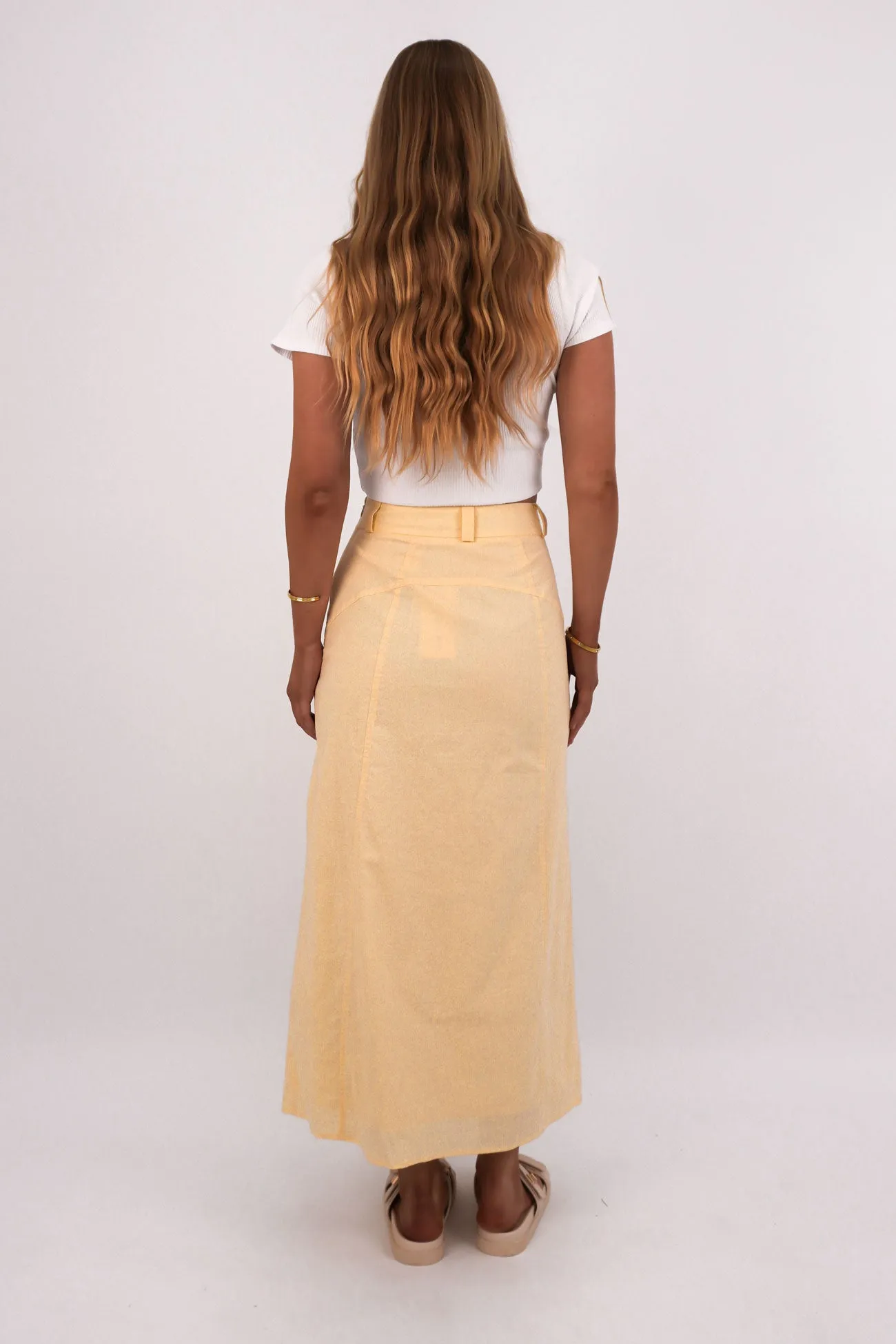 Bamboo Fiber Alessa Linen Maxi Skirt Yellow