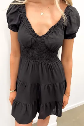 Work Look Luxe Linen Mini Dress Black
