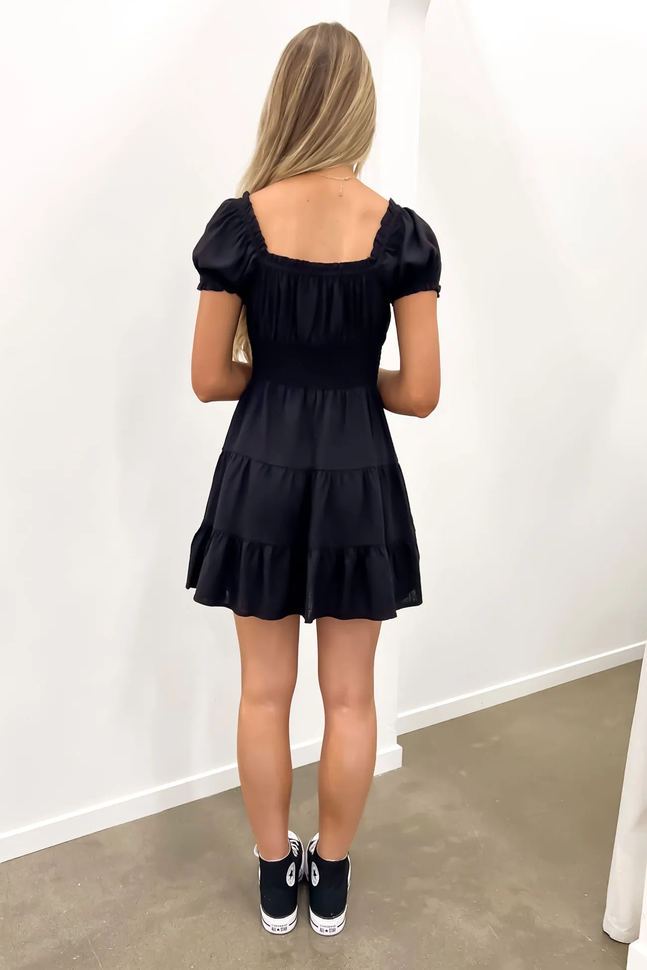 Relaxing Style Polite Tone Luxe Linen Mini Dress Black