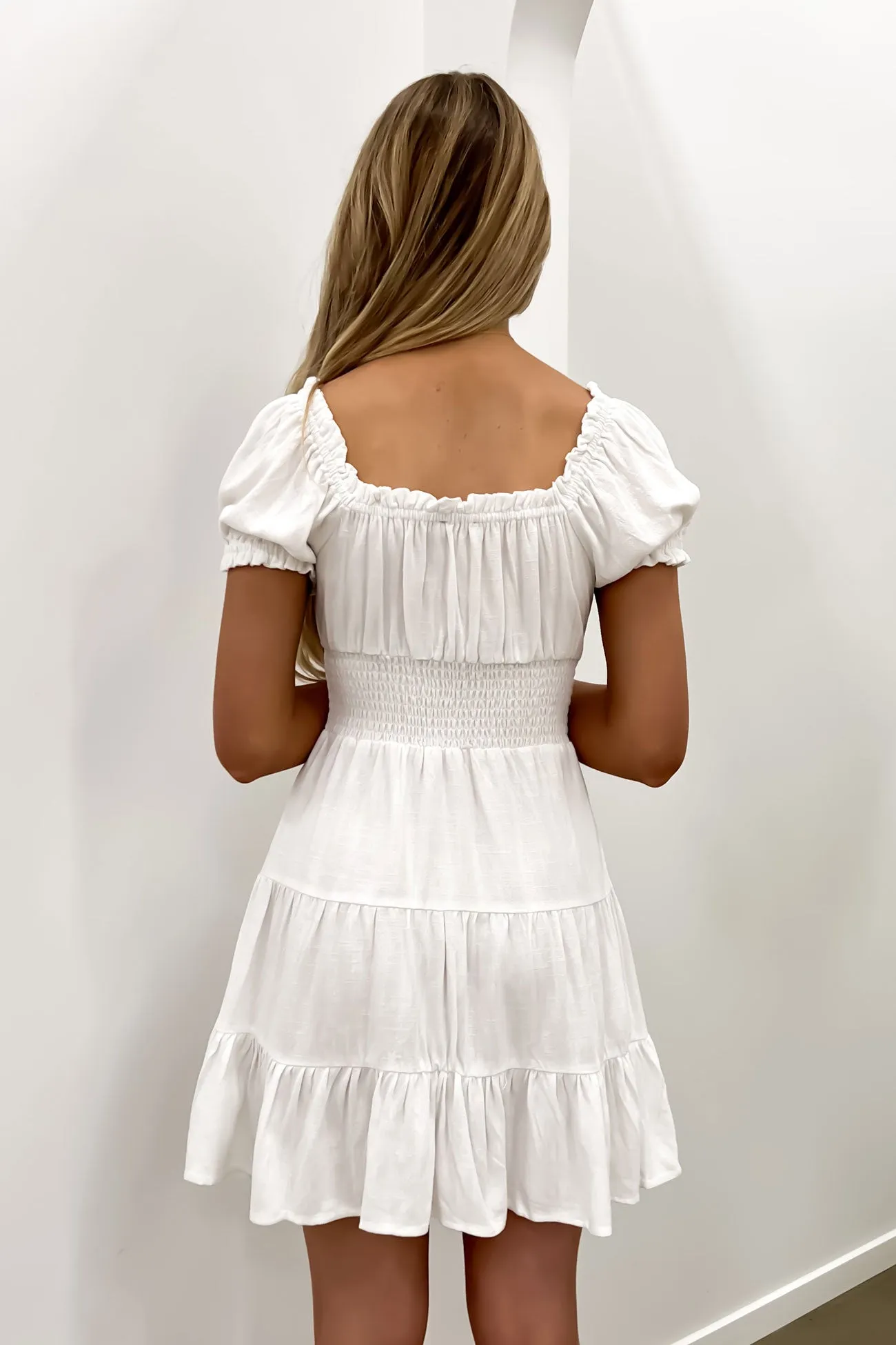 Matte-Lining Harmonious Layers Luxe Linen Mini Dress Vintage White
