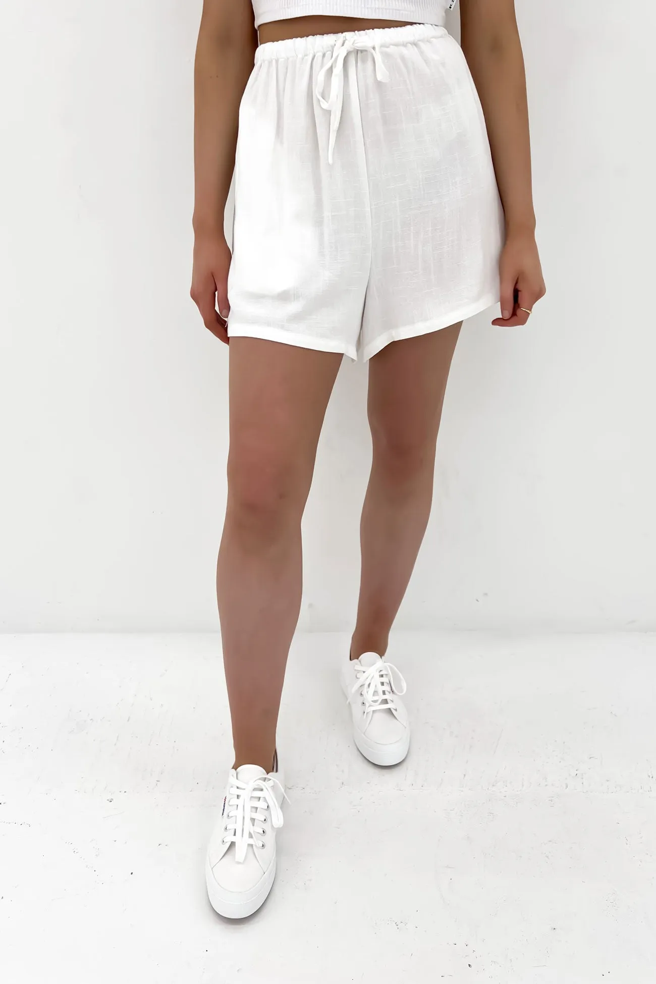 Luxe Linen Mini Short White All Day Comfort Extended Inseam Options