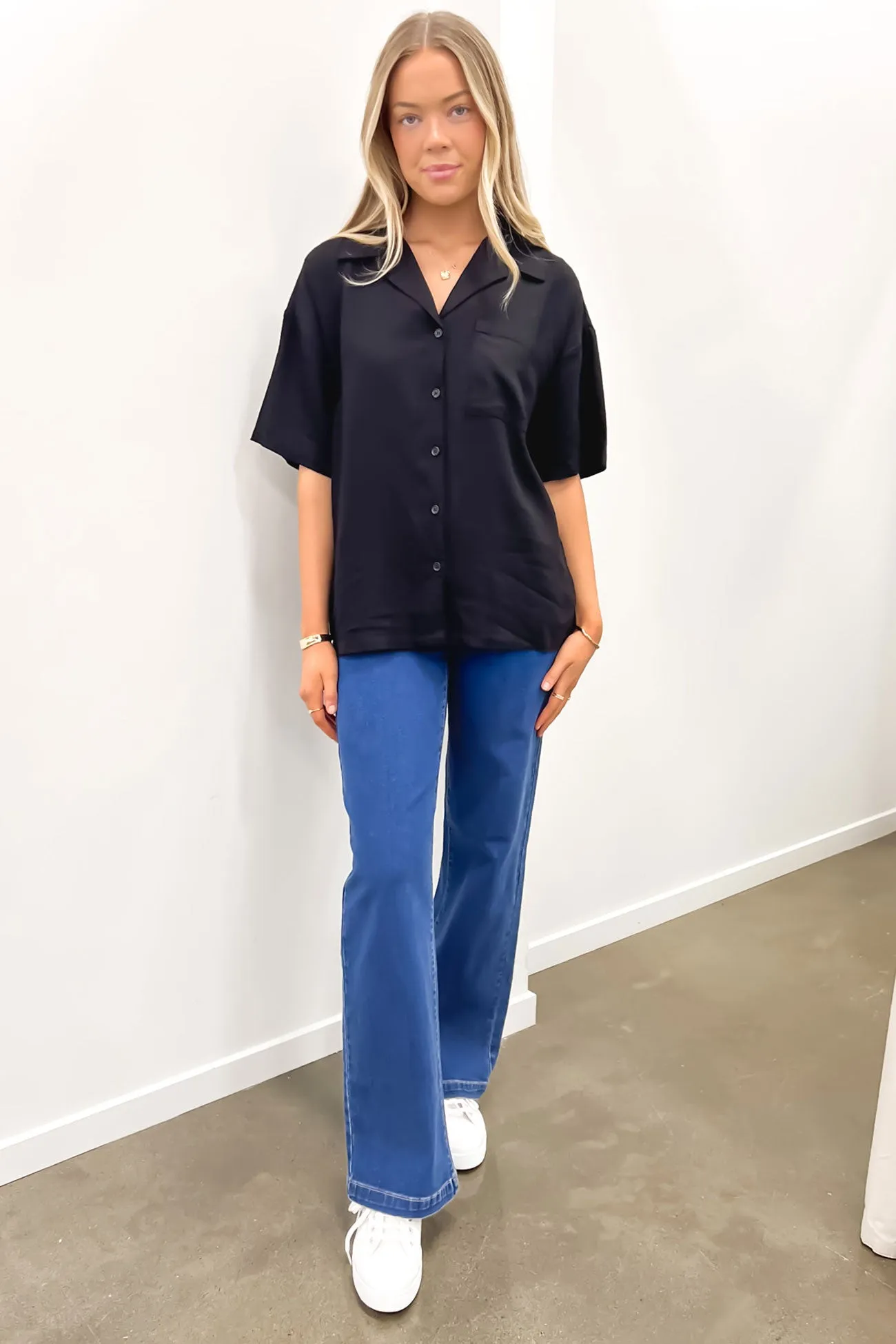 High Density Weave Luxe Linen Shirt Black