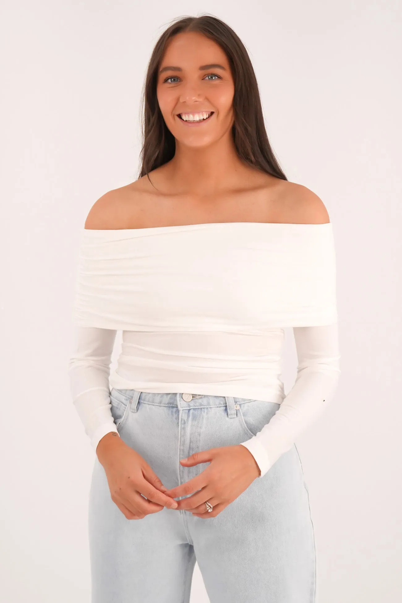 Luxe Off The Shoulder Top Vintage White Trendy