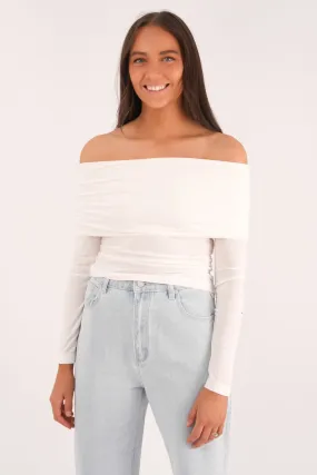 Luxe Off The Shoulder Top Vintage White Non cuffed edge Modern
