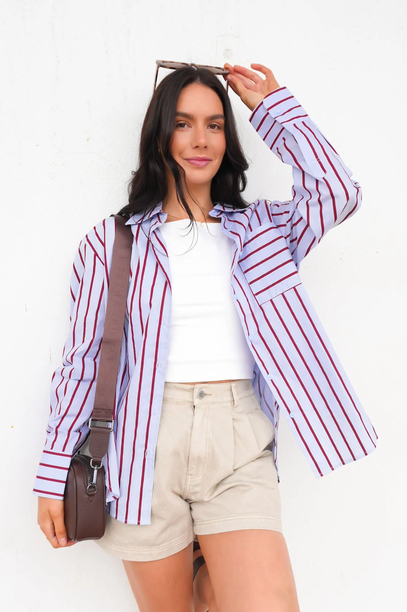Lynton Shirt Pale Blue Red No Slip Shoulder Grips