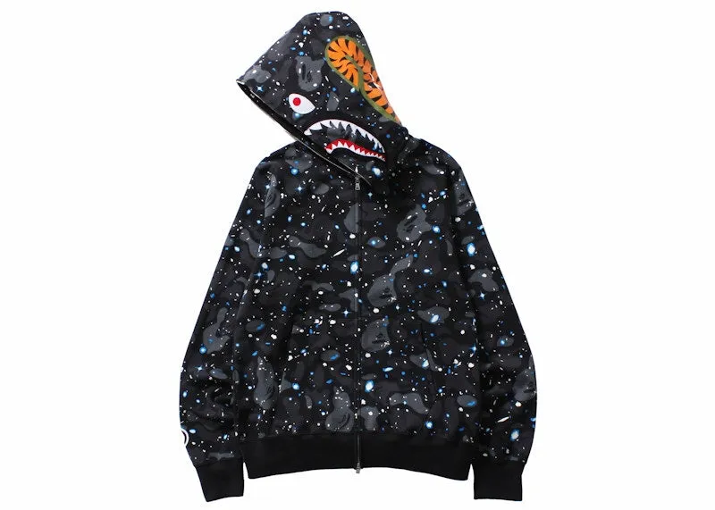 Bape Space Camo Shark Wgm Full-Zip Hoodie Black Smooth Finish