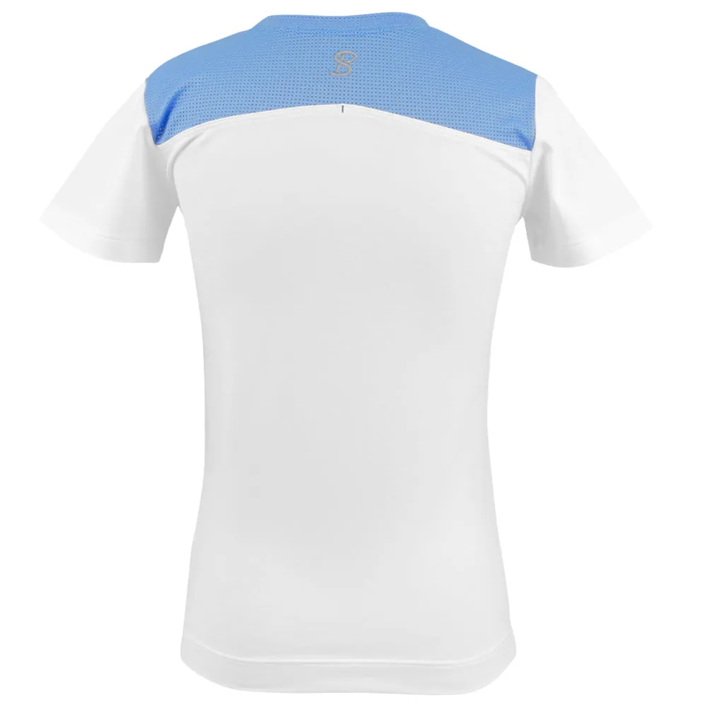 Eco - friendly Sofibella Boy's Perfect Volley Tee - White/Neo Blue Hidden pockets Checkered