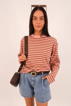 Maddie Long Sleeve Tee Pink Bronze monochromatic Synthetic