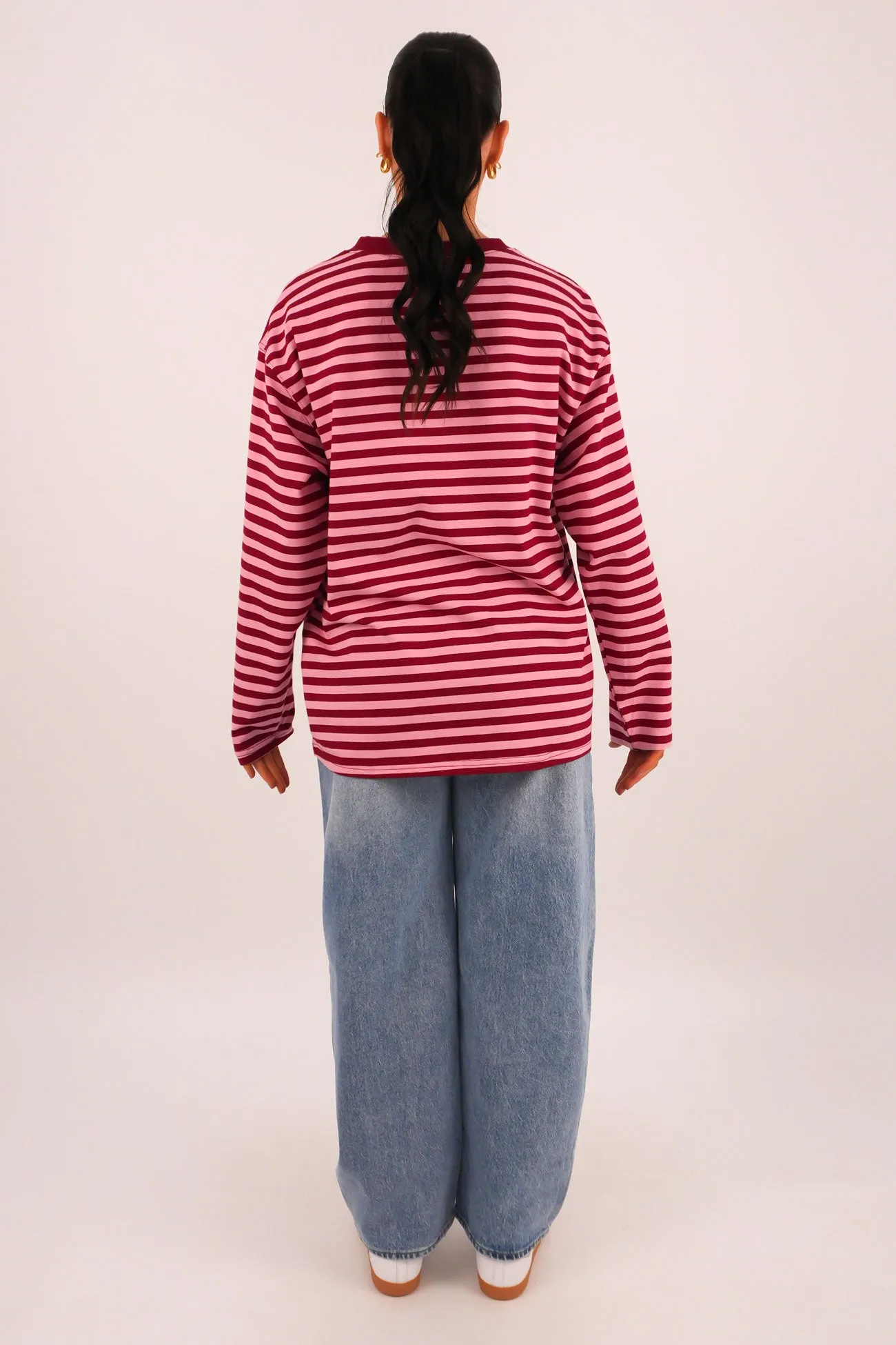 Maddie Long Sleeve Tee Red Pink Social media