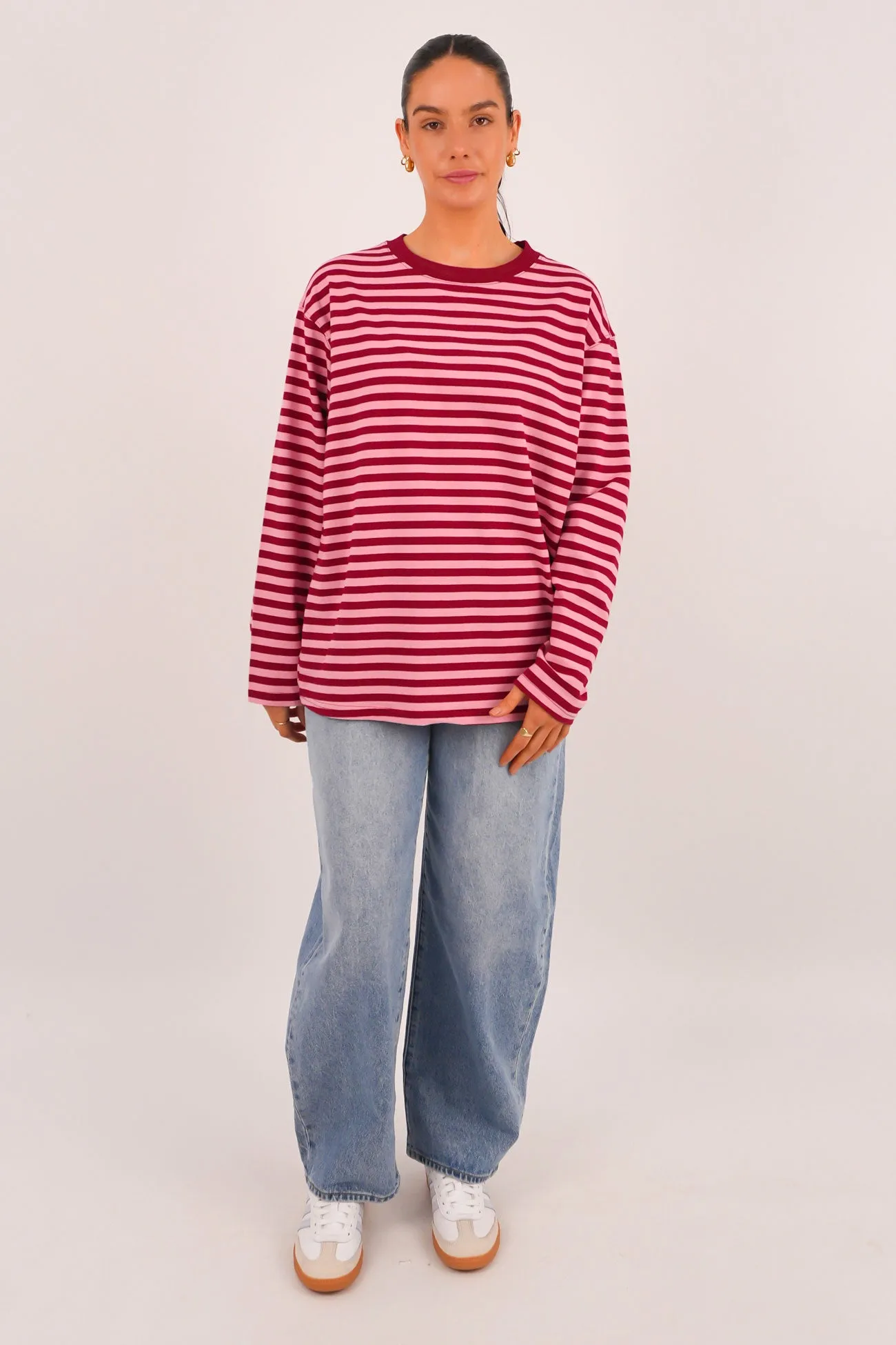 Maddie Long Sleeve Tee Red Pink Style - conscious Breathable fabric