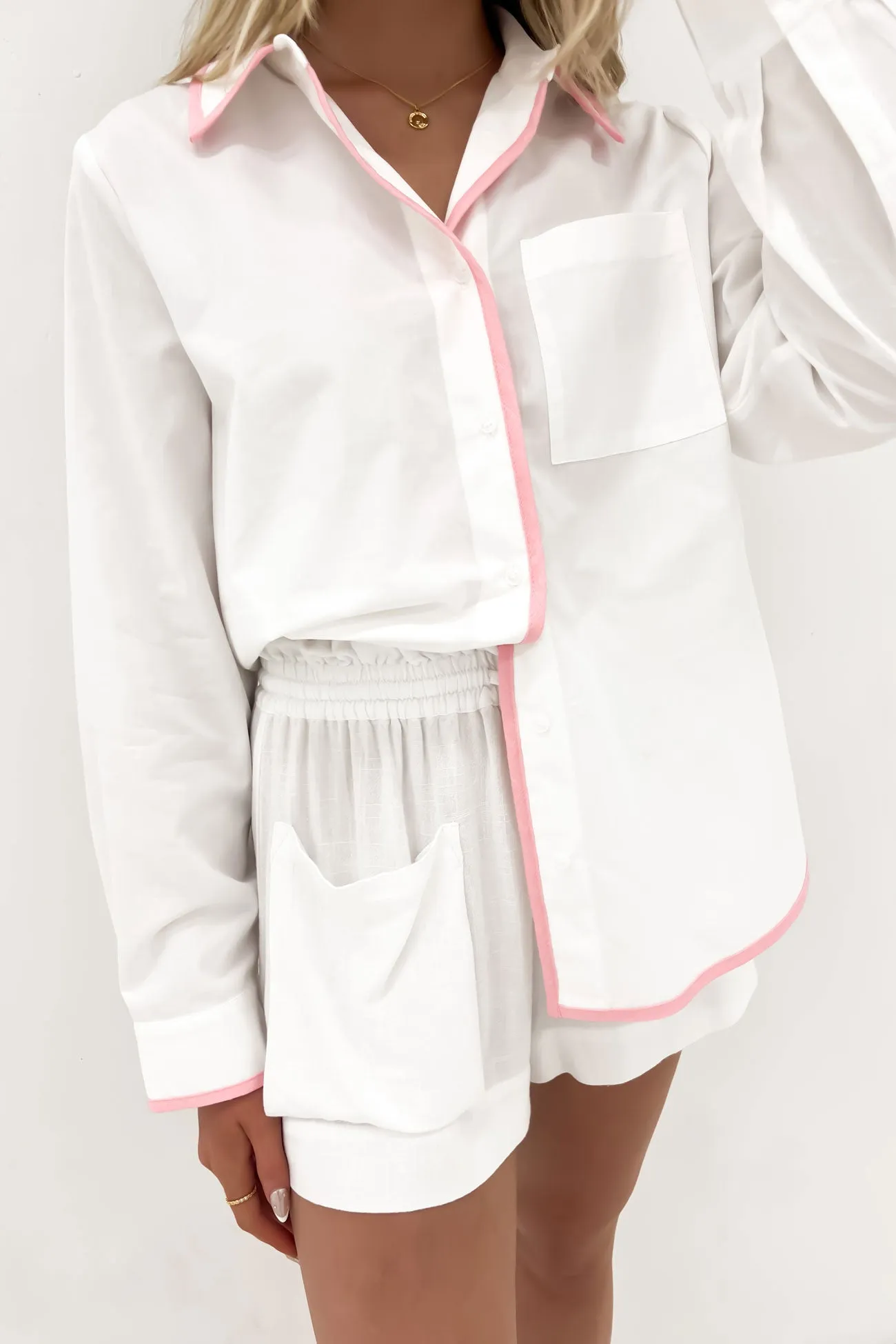 Maddie Shirt White Pink Warm Layers