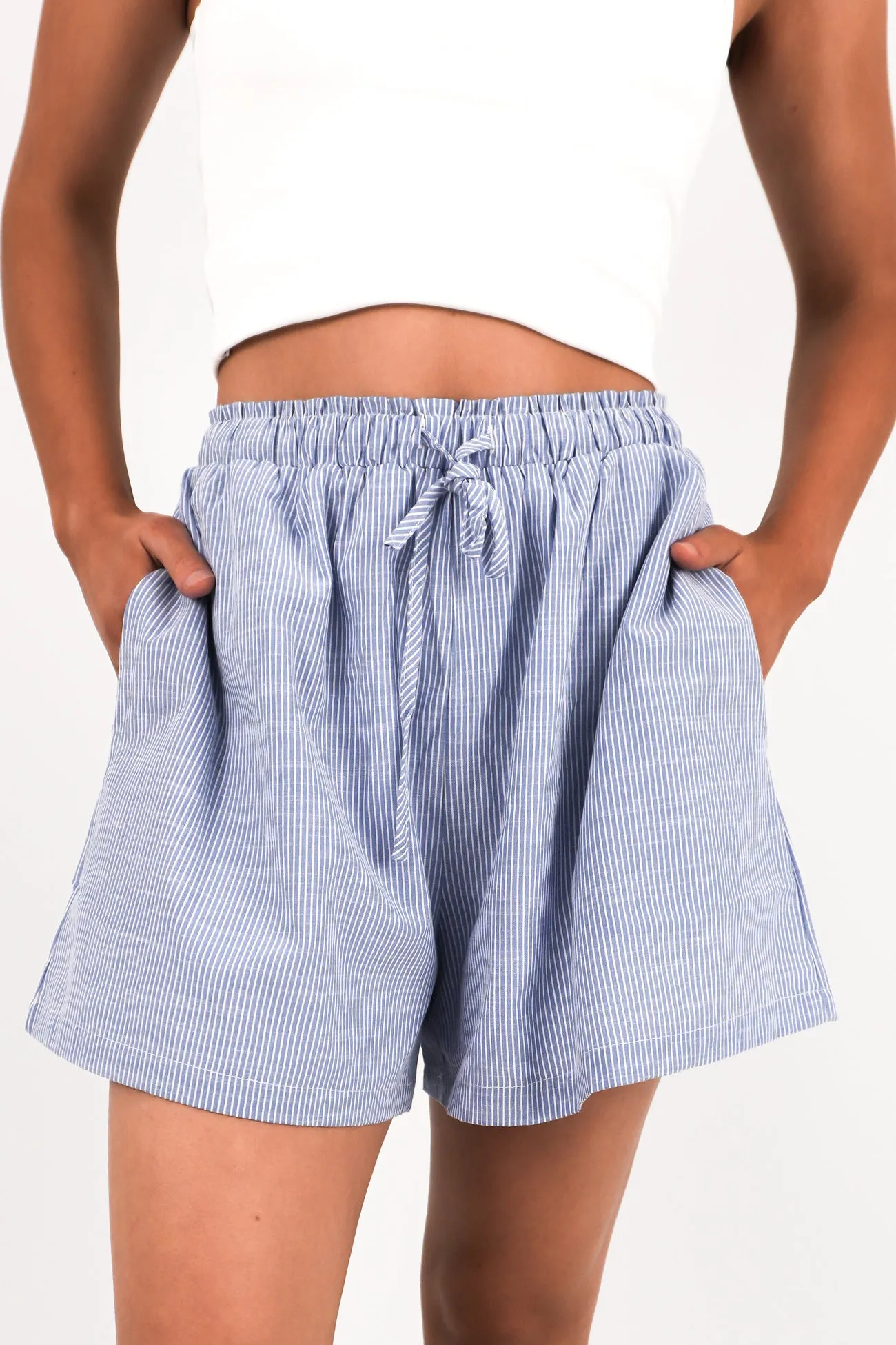 overalls Casual Outfit Gabbi Short Blue Stripe