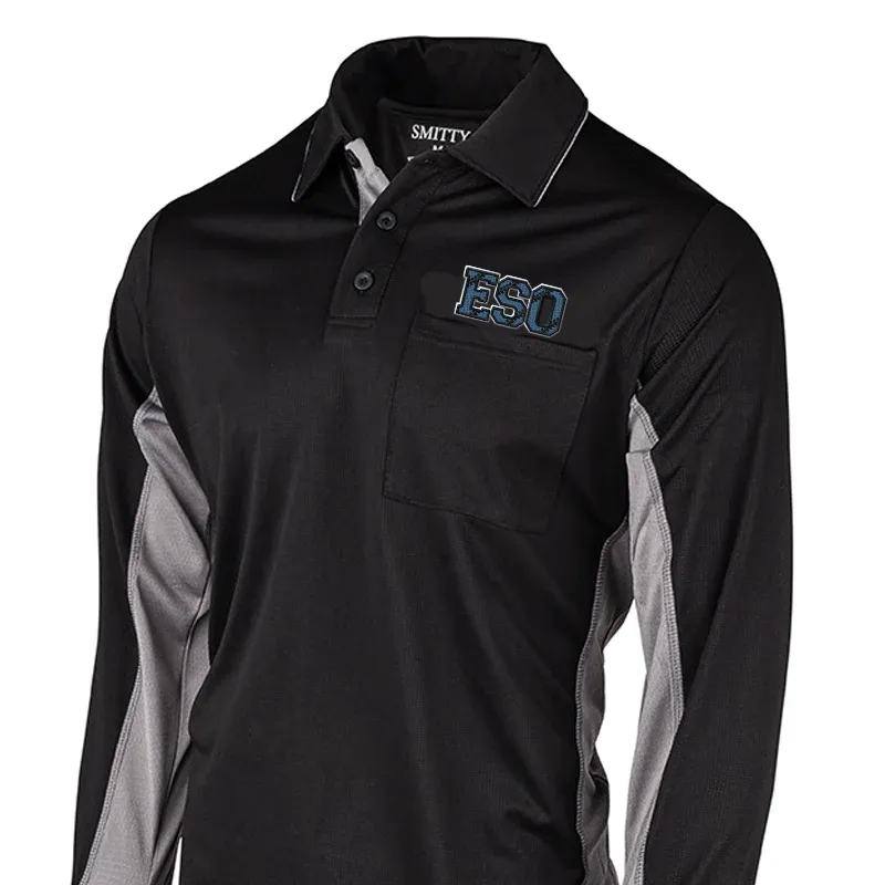 Flex Fit Collar Odor Control Technology ESO Logo Black Pro Flex Long Sleeve Umpire Shirts