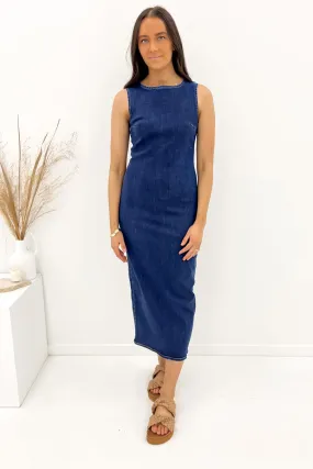 Empire Waist Maiya Denim Midi Dress Indigo