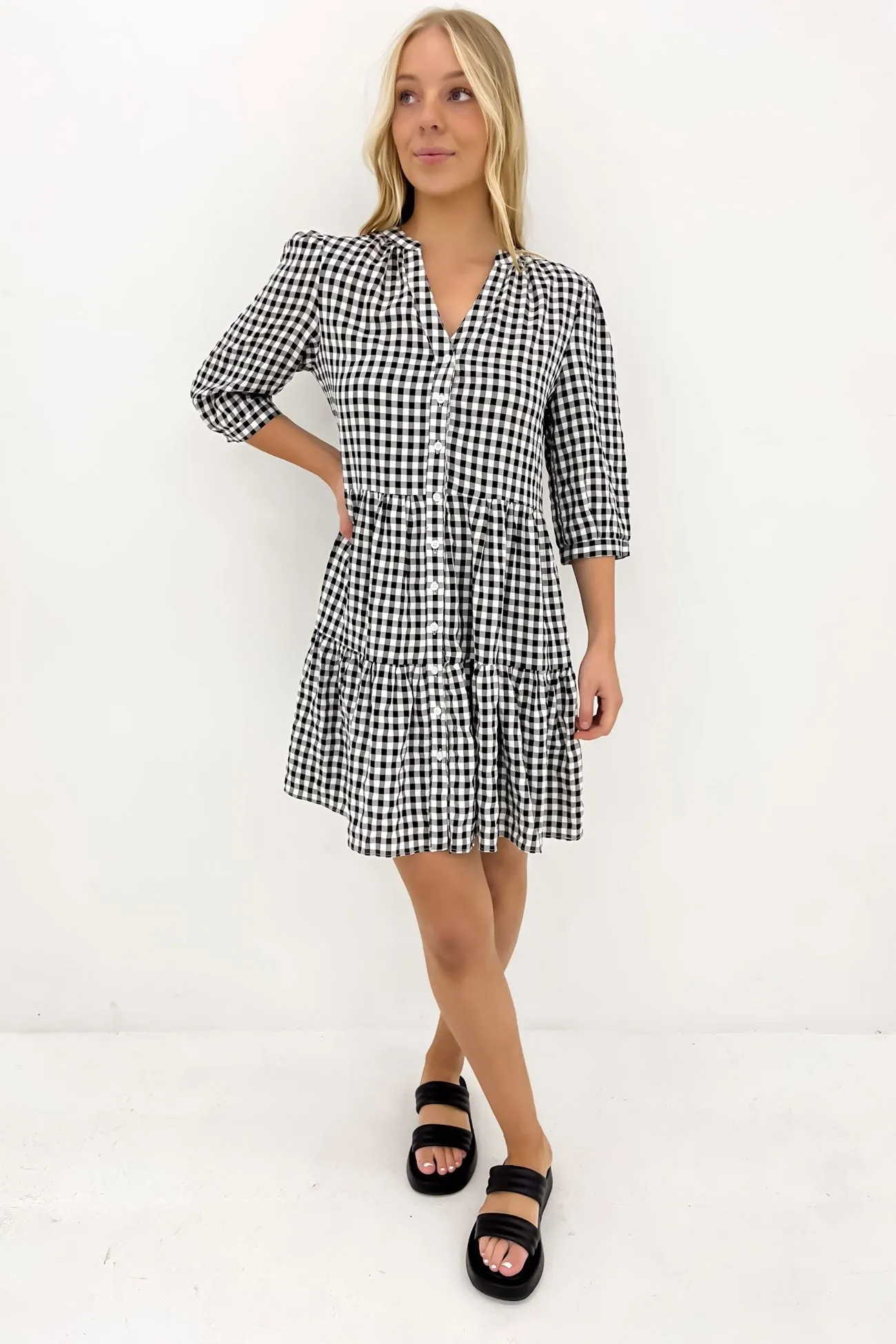 Mallory Mini Dress Black Gingham Versatile Look Fine Details