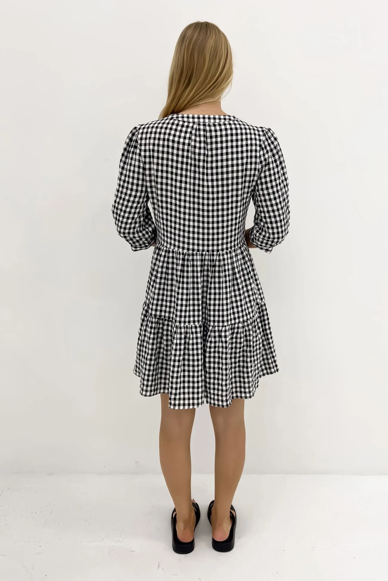 Chic and Cozy Mallory Mini Dress Black Gingham