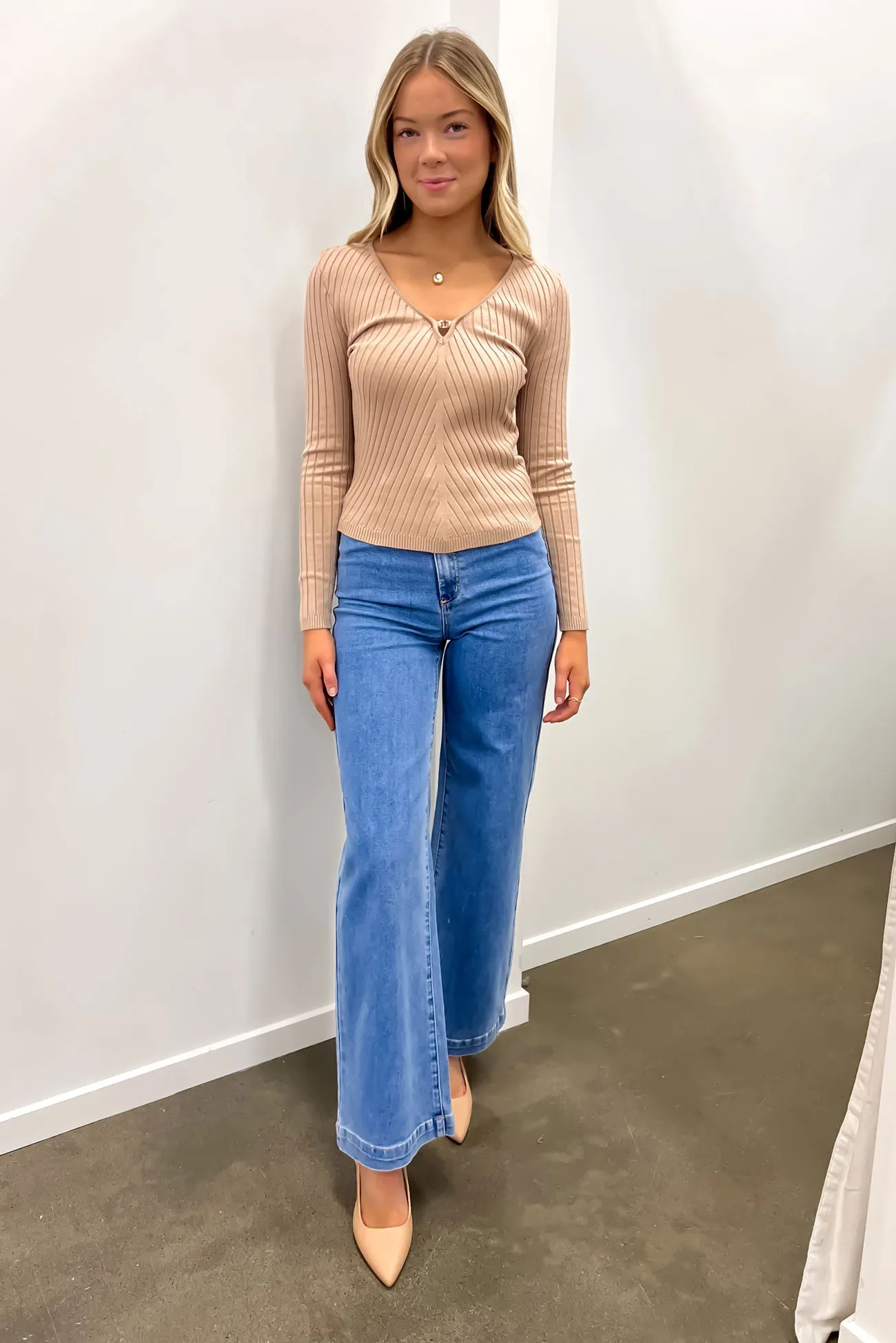Eco Dyeing Process Malo Knit Long Sleeve Latte