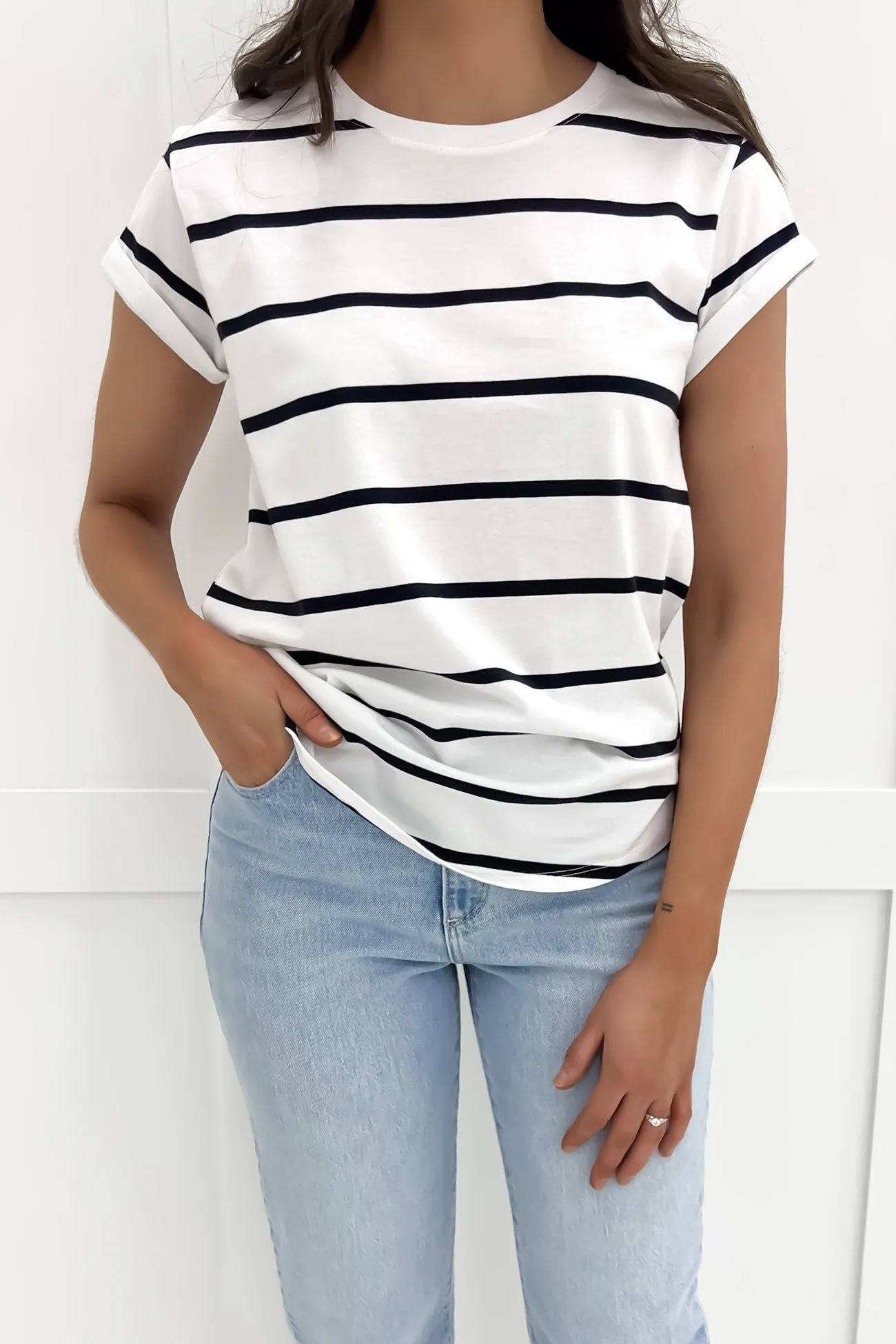 Street Comfort Style Manly Stripe Tee Black White Stripe