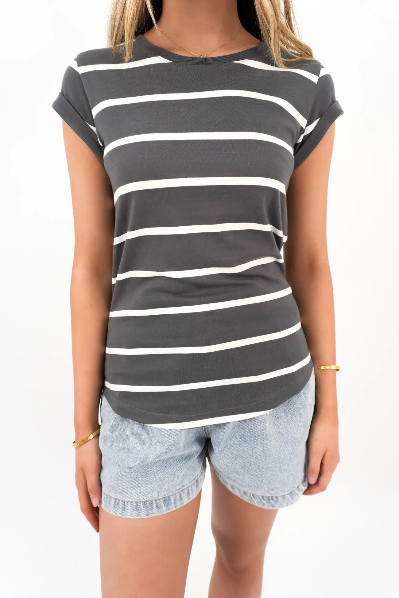 Manly Stripe Tee Charcoal White Low Impact Processing Modern Simplicity
