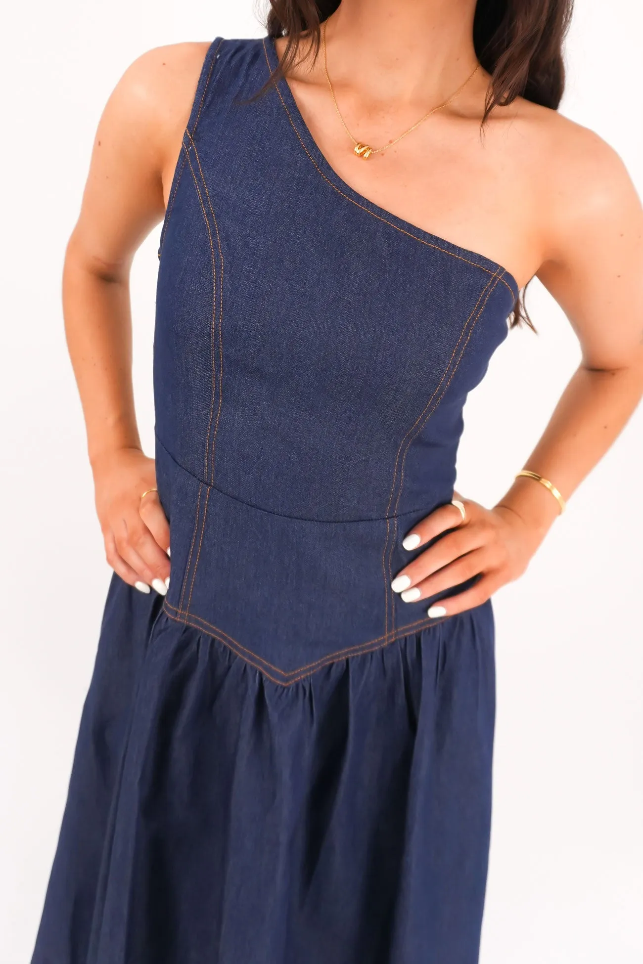 Soft and Chic Mario Denim Midi Dress Dark Blue
